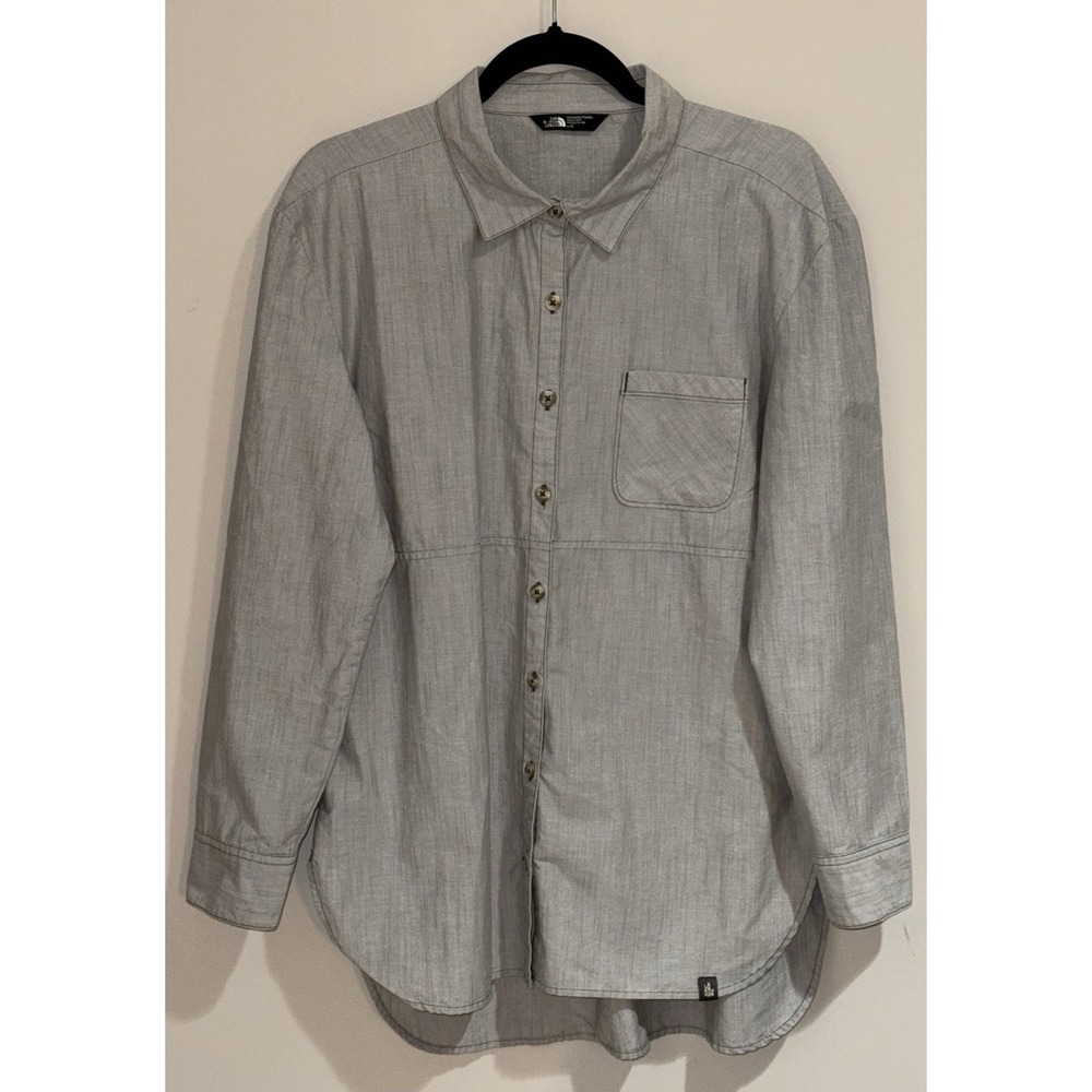 North Face Shirt Women's Size Large Gray Button Up Chambray Stevie Long Sleeve